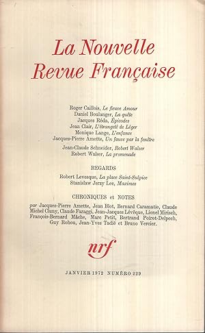 Imagen del vendedor de La Nouvelle Revue Franaise Janvier 1972 N 229 a la venta por Librairie Lalibela