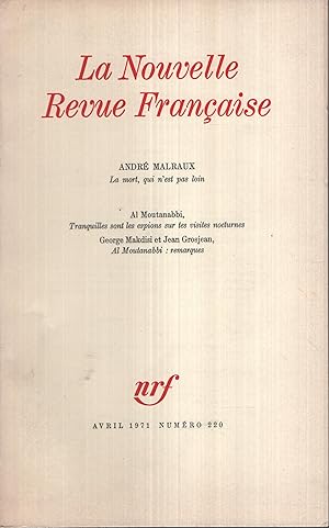 Seller image for La Nouvelle Revue Franaise Avril 1971 N 220 for sale by Librairie Lalibela