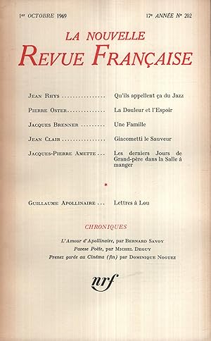 Imagen del vendedor de La Nouvelle Revue Franaise Octobre 1969 N 202 a la venta por Librairie Lalibela