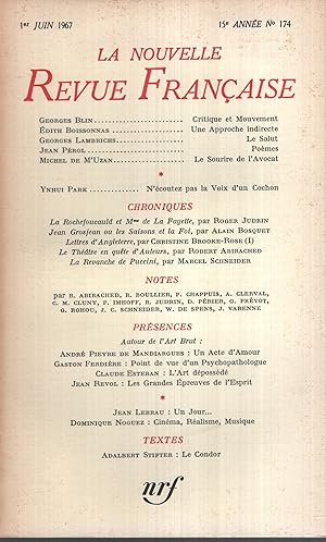 Bild des Verkufers fr La Nouvelle Revue Franaise Juin 1967 N 174 zum Verkauf von Librairie Lalibela