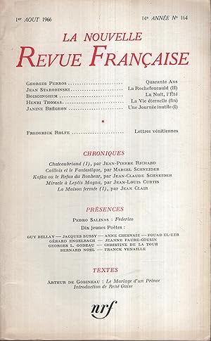 Seller image for La Nouvelle Revue Franaise Aot 1966 N 164 for sale by Librairie Lalibela