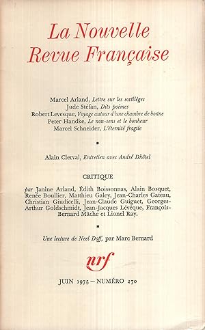 Image du vendeur pour La Nouvelle Revue Franaise Juin 1975 N 270 mis en vente par Librairie Lalibela