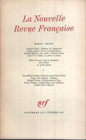 Imagen del vendedor de La Nouvelle Revue Franaise Novembre 1971 N 227 a la venta por Librairie Lalibela