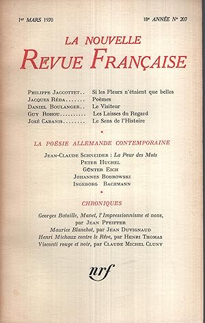 Seller image for La Nouvelle Revue Franaise Mars 1970 N 207 for sale by Librairie Lalibela