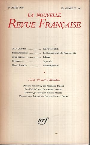 Seller image for La Nouvelle Revue Franaise Avril 1969 N 196 for sale by Librairie Lalibela
