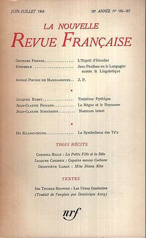 Bild des Verkufers fr La Nouvelle Revue Franaise Juin-Juillet 1968 N 156 zum Verkauf von Librairie Lalibela