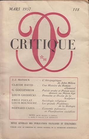 Imagen del vendedor de Critique n 118 mars 1957 a la venta por Librairie Lalibela