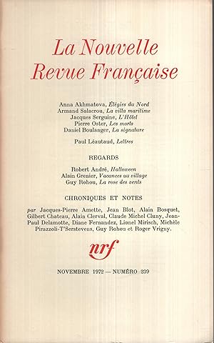 Seller image for La Nouvelle Revue Franaise Novembre 1972 N 239 for sale by Librairie Lalibela