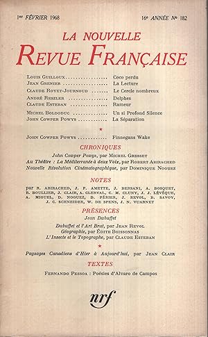 Immagine del venditore per La Nouvelle Revue Franaise Fvrier 1968 N 182 venduto da Librairie Lalibela