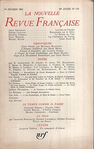 Imagen del vendedor de La Nouvelle Revue Franaise Fvrier 1962 N 110 a la venta por Librairie Lalibela