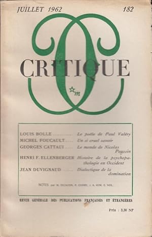 Imagen del vendedor de Critique n 182 juillet 1962 a la venta por Librairie Lalibela