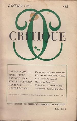 Bild des Verkufers fr Critique n 188 janvier 1963 zum Verkauf von Librairie Lalibela