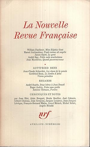 Seller image for La Nouvelle Revue Franaise Avril 1972 N 232 for sale by Librairie Lalibela