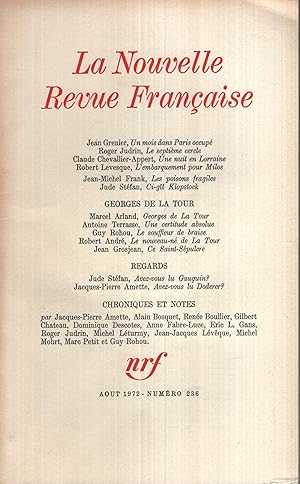 Imagen del vendedor de La Nouvelle Revue Franaise Aot 1972 N 236 a la venta por Librairie Lalibela