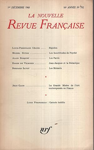 Imagen del vendedor de La Nouvelle Revue Franaise Dcembre 1968 N 192 a la venta por Librairie Lalibela