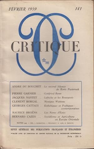 Bild des Verkufers fr Critique n 141 fvrier 1959 zum Verkauf von Librairie Lalibela