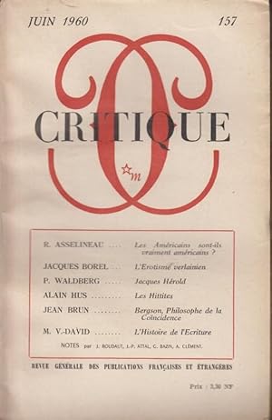 Imagen del vendedor de Critique n 157 juin 1960 a la venta por Librairie Lalibela