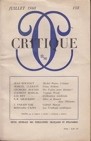 Seller image for Critique n 158 juillet 1960 for sale by Librairie Lalibela