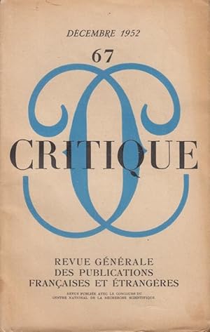 Imagen del vendedor de Critique n 67 dcembre 1952 a la venta por Librairie Lalibela
