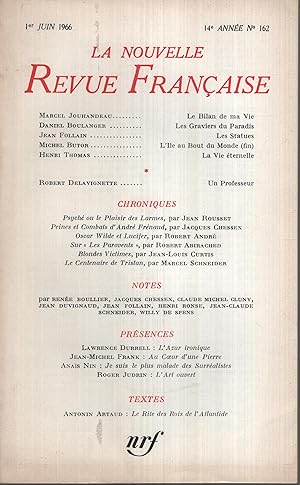 Imagen del vendedor de La Nouvelle Revue Franaise Juin 1966 N 162 a la venta por Librairie Lalibela