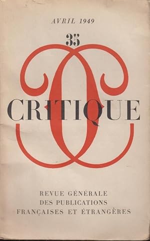 Seller image for Critique n 35 avril 1949 for sale by Librairie Lalibela