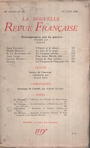 Seller image for La Nouvelle Revue Franaise Juin 1940 N 321 for sale by Librairie Lalibela