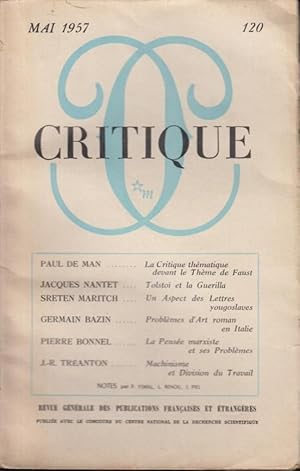 Imagen del vendedor de Critique n 120 mai 1957 a la venta por Librairie Lalibela