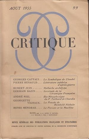 Immagine del venditore per Critique n 99 aot 1955 venduto da Librairie Lalibela