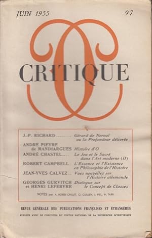 Immagine del venditore per Critique n 97 juin 1955 venduto da Librairie Lalibela