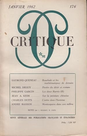 Seller image for Critique n 176 janvier 1962 for sale by Librairie Lalibela