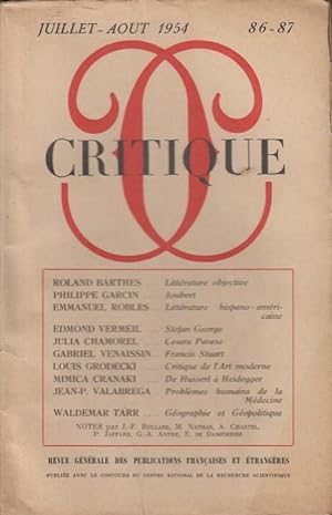 Bild des Verkufers fr Critique n 86-87 juillet-aot 1954 zum Verkauf von Librairie Lalibela