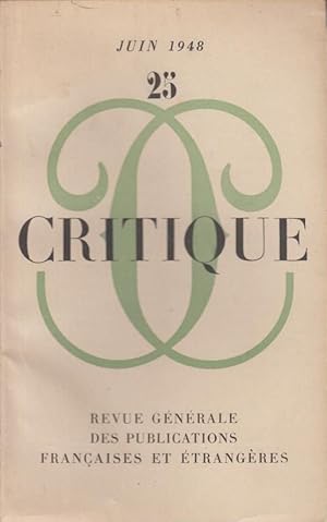 Seller image for Critique n 25 juin 1948 for sale by Librairie Lalibela