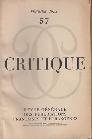 Bild des Verkufers fr Critique n 57 fvrier 1952 zum Verkauf von Librairie Lalibela