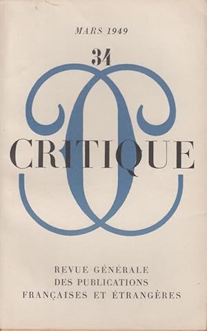 Seller image for Critique n 34 mars 1949 for sale by Librairie Lalibela