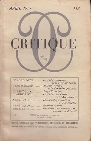 Imagen del vendedor de Critique n 119 avril 1957 a la venta por Librairie Lalibela