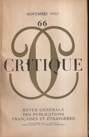 Seller image for Critique. - Revue gnrale des publications franaises et trangres. - N 66 - Tome VIII for sale by Librairie Lalibela