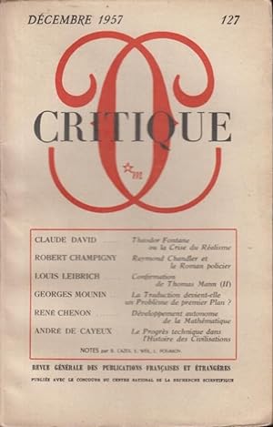 Imagen del vendedor de Critique n 127 dcembre 1957 a la venta por Librairie Lalibela