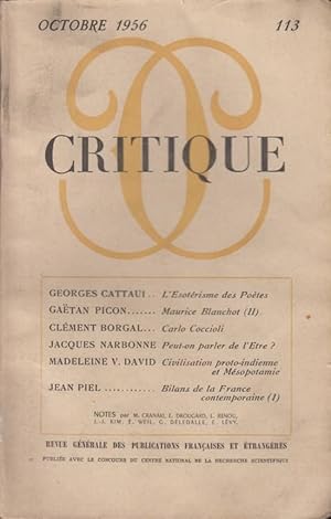 Bild des Verkufers fr Critique n 113 octobre 1956 zum Verkauf von Librairie Lalibela