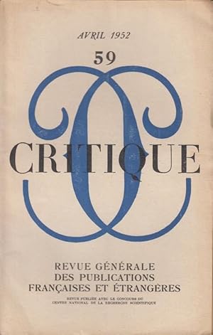 Image du vendeur pour Critique n 59 avril 1952 mis en vente par Librairie Lalibela