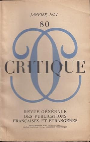 Imagen del vendedor de Critique n 80 janvier 1954 a la venta por Librairie Lalibela