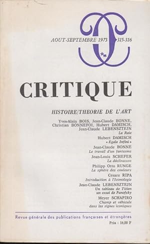 Imagen del vendedor de Critique n 315-316 HISTOIRE/THEORIE DE L'ART a la venta por Librairie Lalibela