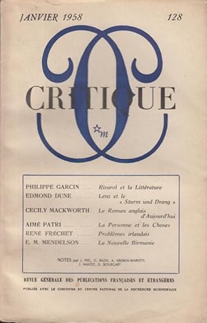 Image du vendeur pour Critique n 128 janvier 1958 mis en vente par Librairie Lalibela