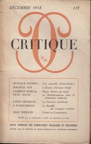 Image du vendeur pour Critique n 139 dcembre 1958 mis en vente par Librairie Lalibela