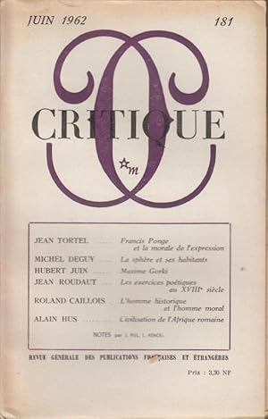 Seller image for Critique n 181 juin 1962 for sale by Librairie Lalibela