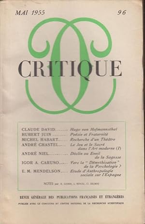 Imagen del vendedor de Critique n 96 mai 1955 a la venta por Librairie Lalibela