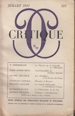 Imagen del vendedor de Critique n 122 juillet 1957 a la venta por Librairie Lalibela