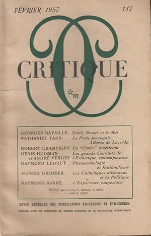 Imagen del vendedor de Critique n 117 fvrier 1957 a la venta por Librairie Lalibela