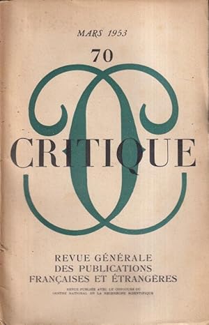 Seller image for Critique. - Revue gnrale des publications franaises et trangres. - N 70 - Tome IX for sale by Librairie Lalibela