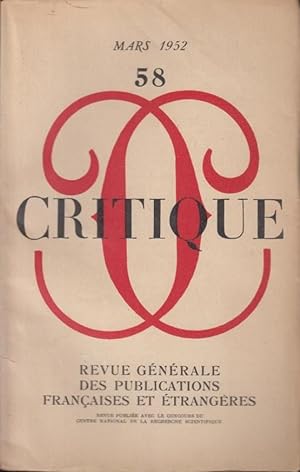 Image du vendeur pour Critique n 58 mars 1952 mis en vente par Librairie Lalibela