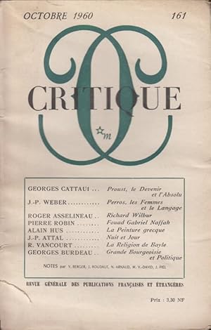 Imagen del vendedor de Critique n 161 octobre 1960 a la venta por Librairie Lalibela